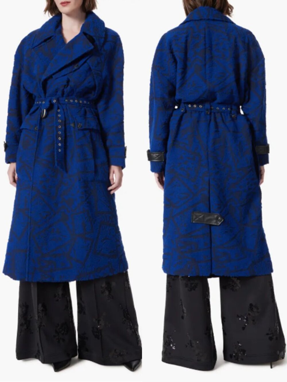NWT New $349 DO by Dee Ocleppo Tie Belt Textured Jacquard Trench Coat Size XL